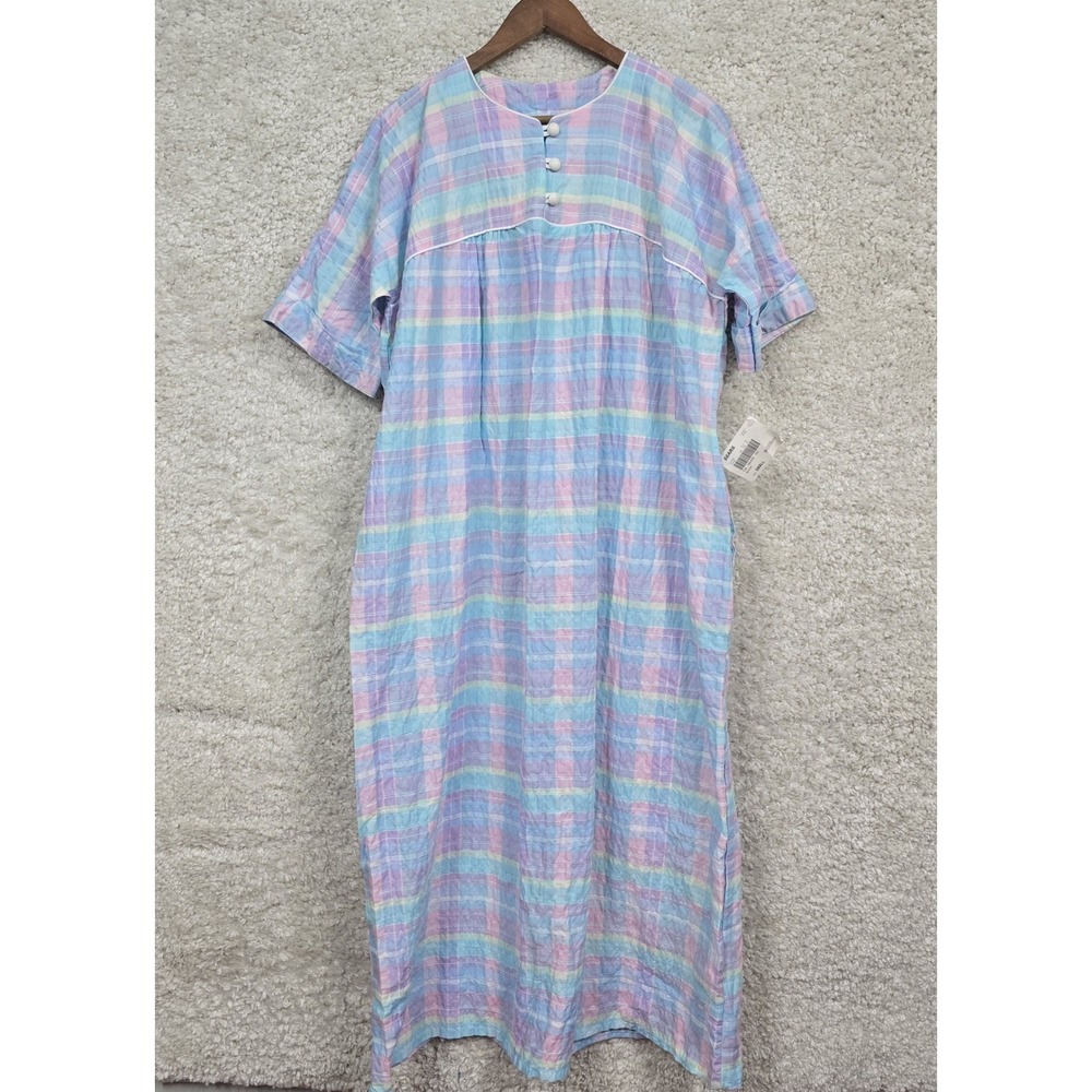Vintage 90s Amanda Stewart Sears Nightgown Small Pastel Plaid Loungewear Dress